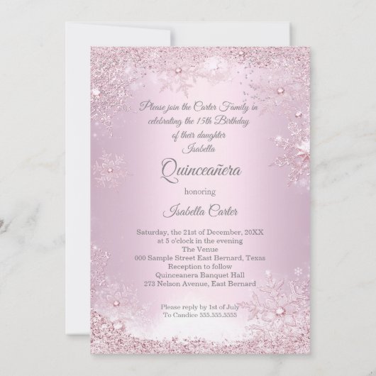 キンセアニェラピンクスノーフレークウィンタードレスティアラ 招待状 (裏面)