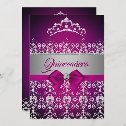 キンセアニェラピンクスパークルダイヤモンドティアラボウ 招待状 (正面/裏面)