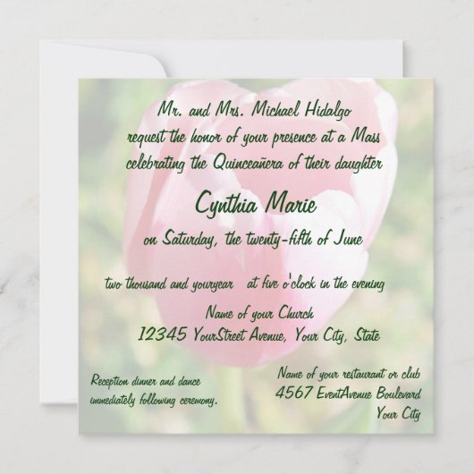 キンセアニェラピンクチューリップ15th誕生日 招待状 (正面)