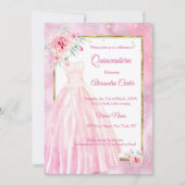 キンセアニェラピンクドレスフローラ金ゴールド誕生日パーティー 招待状 (正面)