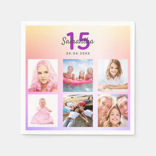 キンセアニェラピンクパープルバラ金ゴールド名 スタンダードカクテルナプキン (正面)