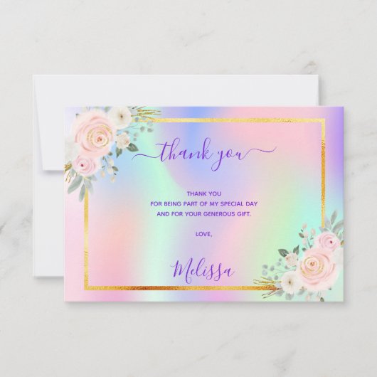 キンセアニェラピンクパープルフォトレインボーフローラ サンキューカード (正面)