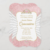 キンセアニェラピンクパール金ゴールドティアラ誕生日パーティー 招待状 (正面/裏面)