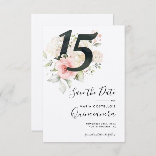 キンセアニェラピンクフローラセーブ・ザ・デート案内 招待状 (正面/裏面)