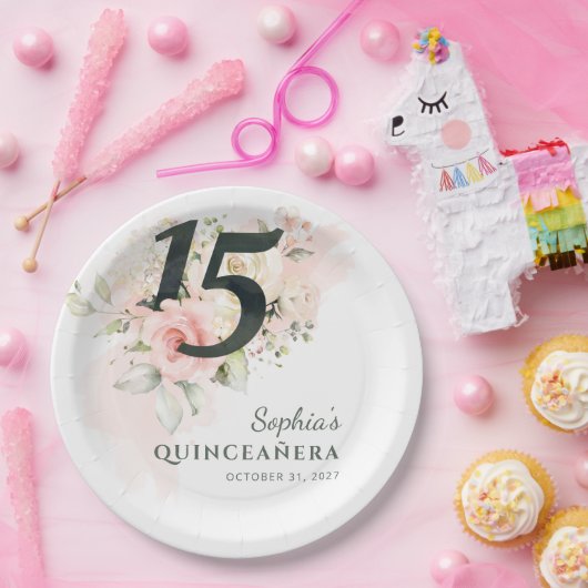キンセアニェラピンクフローラ素朴15thバースデーパーティー ペーパープレート (パーティー)