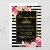 キンセアニェラピンクフローラ金ゴールドクラウンストライプズ 招待状 (正面/裏面)