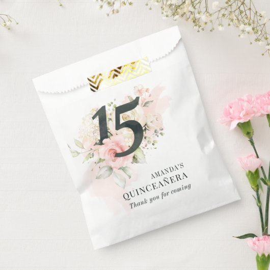 キンセアニェラピンクフローラ15番目の誕生日赤面 素朴 フェイバーバッグ (封をした状態)