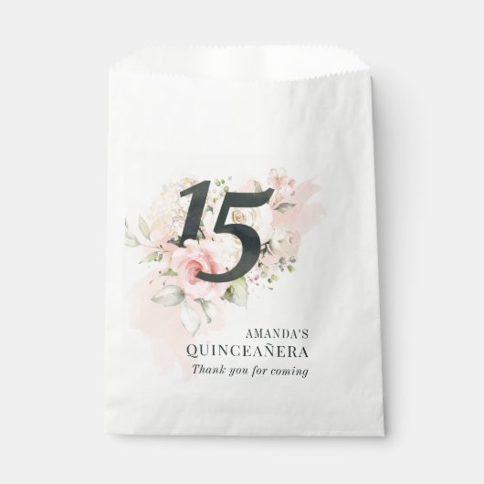 キンセアニェラピンクフローラ15番目の誕生日赤面 素朴 フェイバーバッグ (正面)