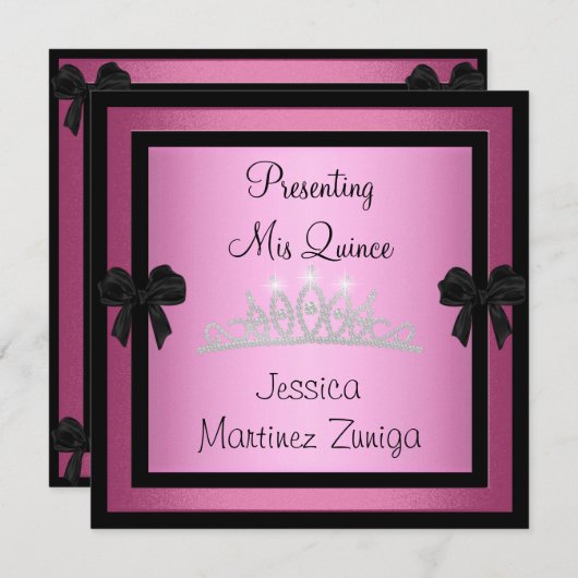 キンセアニェラピンクブラックジュエルティアフォーマルラ1 招待状 (正面/裏面)