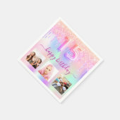 キンセアニェラピンクホログラフィックドリップ スタンダードカクテルナプキン (角)