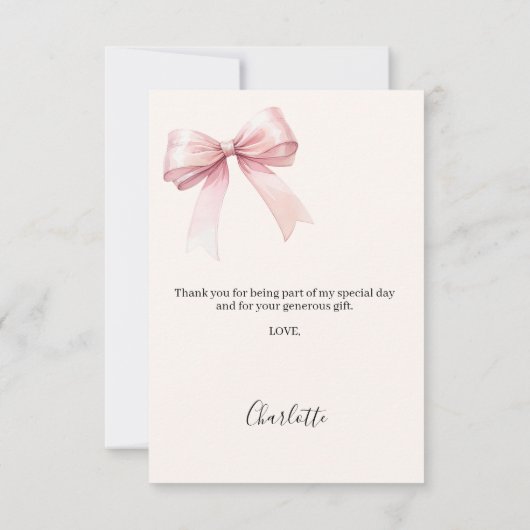 キンセアニェラピンクボウクリーム サンキューカード (裏面)