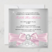 キンセアニェラピンクボウ白真珠フォト誕生日 招待状 (裏面)