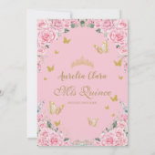 キンセアニェラピンクローズフローラヴィンテージ金ゴールド写真 招待状 (裏面)