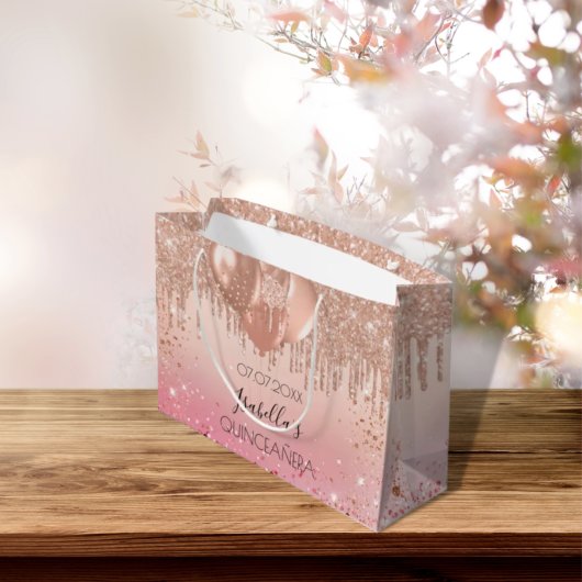 キンセアニェラピンクローズ金ゴールドグリッタードリップバルーン ラージペーパーバッグ