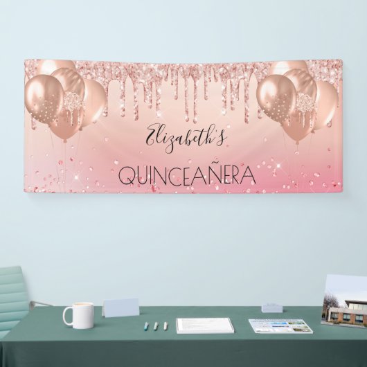 キンセアニェラピンクローズ金ゴールドグリッターバルーン 横断幕 (トレードショー)