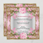 キンセアニェラピンクヴィンテージ国フローラ金ゴールド2 招待状 (正面/裏面)