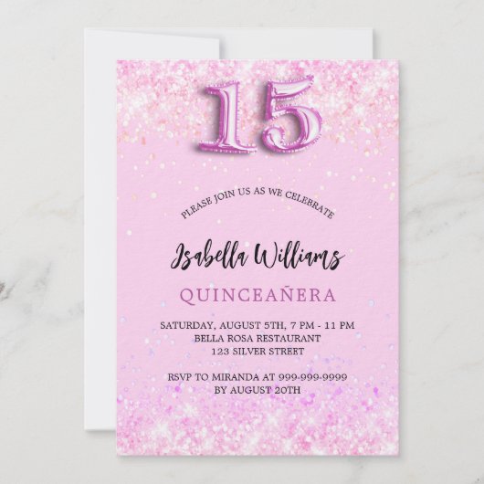 キンセアニェラピンク紙吹雪ガールラグジュアリー 招待状 (正面)