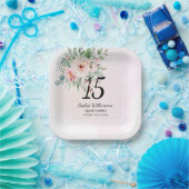 キンセアニェラピンク素朴フローラ15誕生日 ペーパープレート (パーティー)