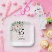 キンセアニェラピンク素朴フローラ15誕生日 ペーパープレート (パーティー)