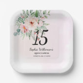 キンセアニェラピンク素朴フローラ15誕生日 ペーパープレート (正面)