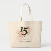 キンセアニェラピンク素朴フローラ15誕生日 ラージトートバッグ (正面)