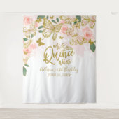 キンセアニェラピンク蝶フローラ背景 タペストリー (正面)