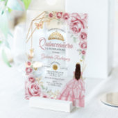 キンセアニェラピンク金ゴールドドレスフローラ アクリル招待状