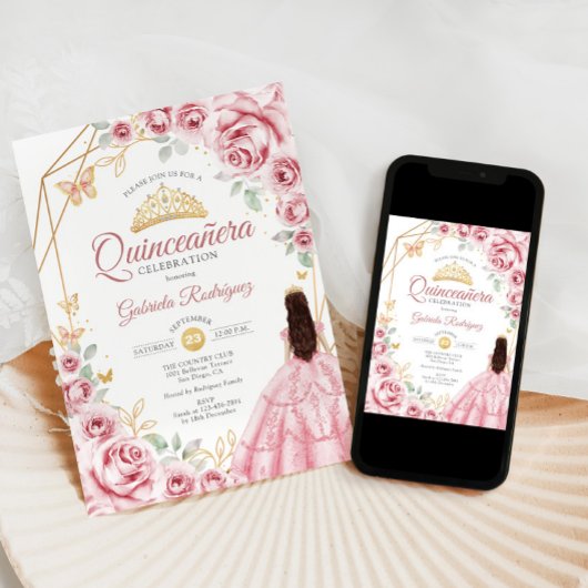 キンセアニェラピンク金ゴールドドレスフローラ 招待状