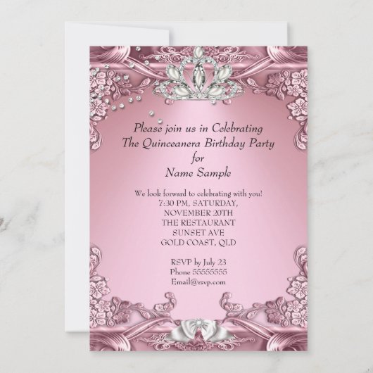 キンセアニェラピンク15th誕生日パーティー 招待状 (裏面)