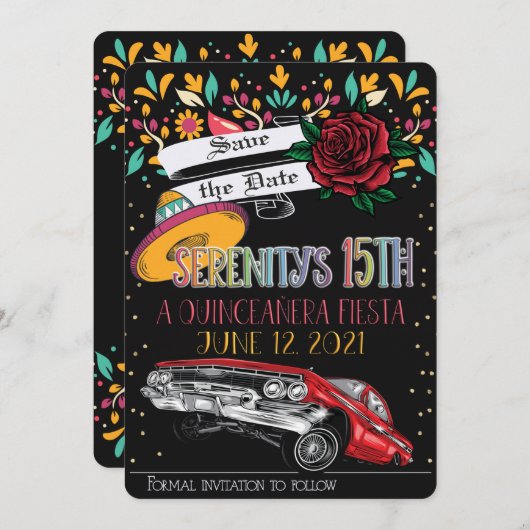 キンセアニェラフィスタフローラローライダー&レッドローズ 招待状 (正面/裏面)