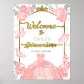 キンセアニェラフォトウェルカムサインピンクフローラ金ゴールド ポスター (正面)