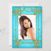 キンセアニェラフォトティール（緑がかった色）ブルー金ゴールドダイヤモンドティアラ 招待状 (裏面)