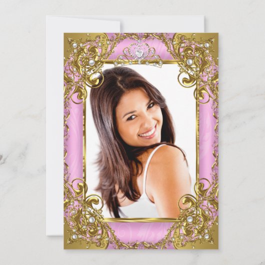 キンセアニェラフォトピンクホワイトゴールデンパールティアラ 招待状 (裏面)