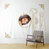 キンセアニェラフォトホワイト金ゴールドティアラ誕生日パーティー タペストリー (インサイチュ(横))