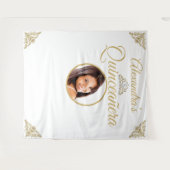 キンセアニェラフォトホワイト金ゴールドティアラ誕生日パーティー タペストリー (正面(横))