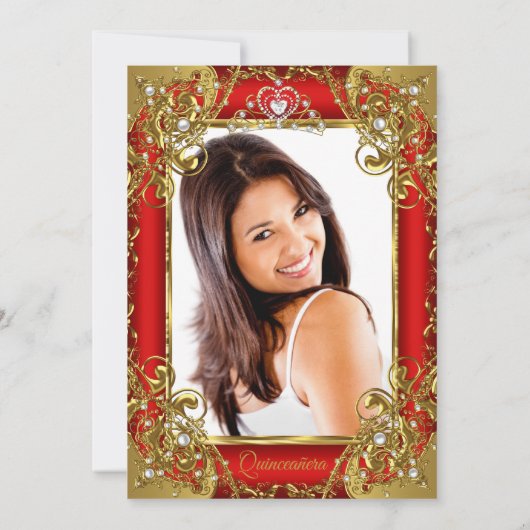 キンセアニェラフォトレッドゴールデンパールティアラパーティー 招待状 (裏面)