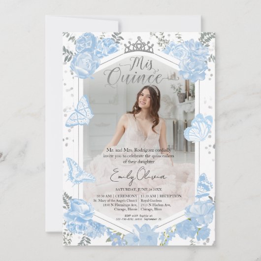 キンセアニェラフォト招待状ダスティブルーバタフライ 招待状 (正面)
