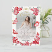 キンセアニェラフォト招待状レッドフローラゴールドフォイル 招待状 (スタンド正面)