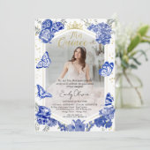 キンセアニェラフォト招待状王室のブルーフローラゴール 招待状 (スタンド正面)