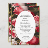 キンセアニェラフラワーズレッドホワイトローズ誕生日 招待状 (正面/裏面)