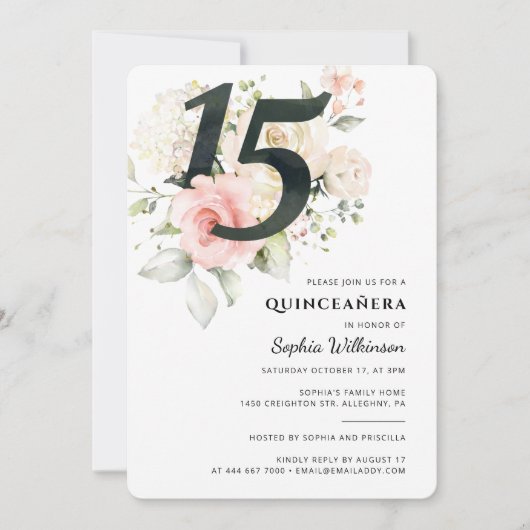 キンセアニェラフローラウォーターカラー15thバースデーパーティー 招待状 (正面)