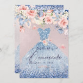 キンセアニェラフローラダスティブルーグリッターガウン 招待状 (正面/裏面)