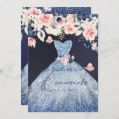 キンセアニェラフローラダスティブルーグリッターガウン 招待状 (正面/裏面)