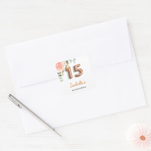 キンセアニェラフローラバラ金ゴールドユーカリプトゥスモノグラム スクエアシール (封筒)