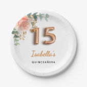 キンセアニェラフローラバラ金ゴールドユーカリプトゥスモノグラム ペーパープレート (正面)