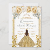 キンセアニェラフローラルクセ金ゴールドアーチ誕生日 招待状 (正面)