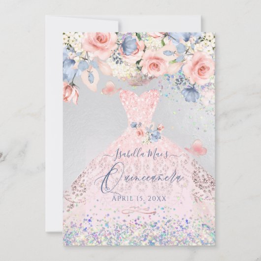 キンセアニェラフローラ赤面ピンクグリッターガウン 招待状 (正面)