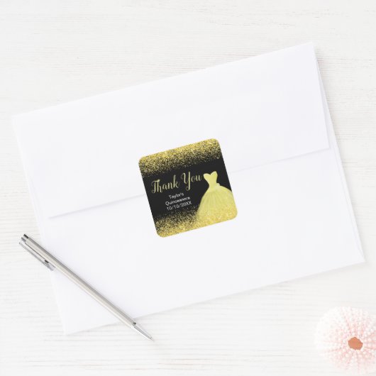 キンセアニェラブライトイエロードレスフェイクグリッター スクエアシール (封筒)