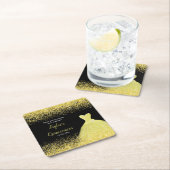 キンセアニェラブライトイエローフェイクグリッター スクエアペーパーコースター (インサイチュ)