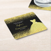 キンセアニェラブライトイエローフェイクグリッター スクエアペーパーコースター (アングル)